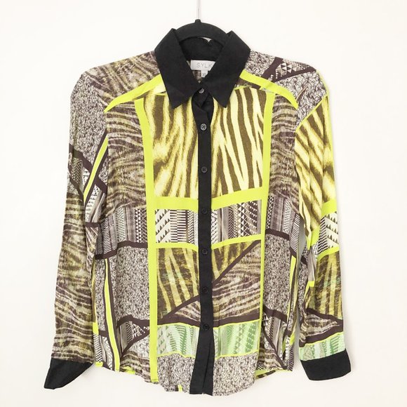 Stylish Women's Button Down Shirt - Black and Yellow by - Picture 1 of 8